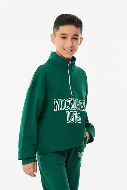 Text Printed Boy's Tracksuit Set