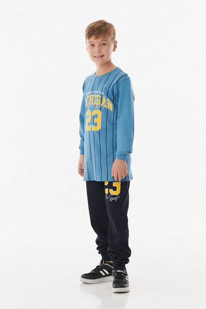 Printed Crew Neck Boy's Pajama Set