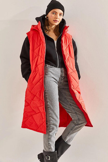 Women's Hooded Long Puffer Vest