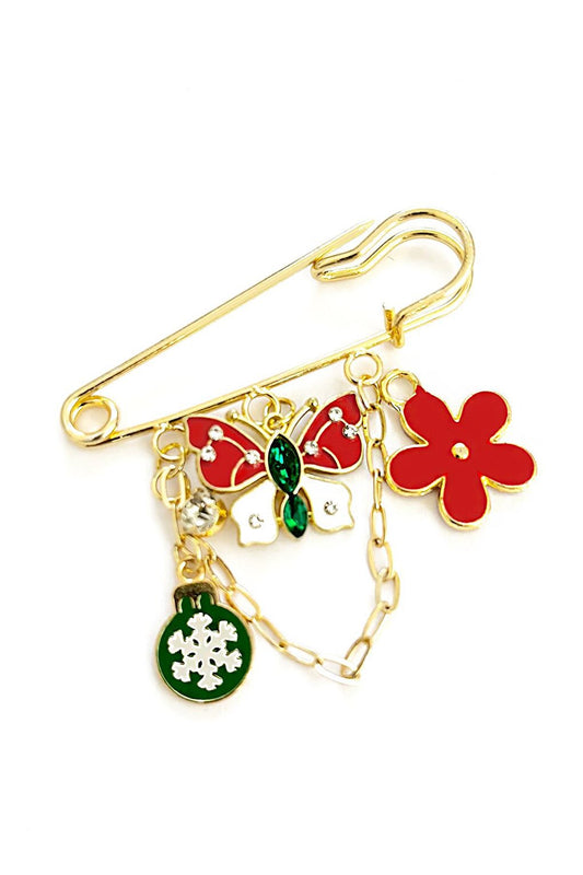 Christmas Butterfly Charm Dangling Scottish Needle Brooch