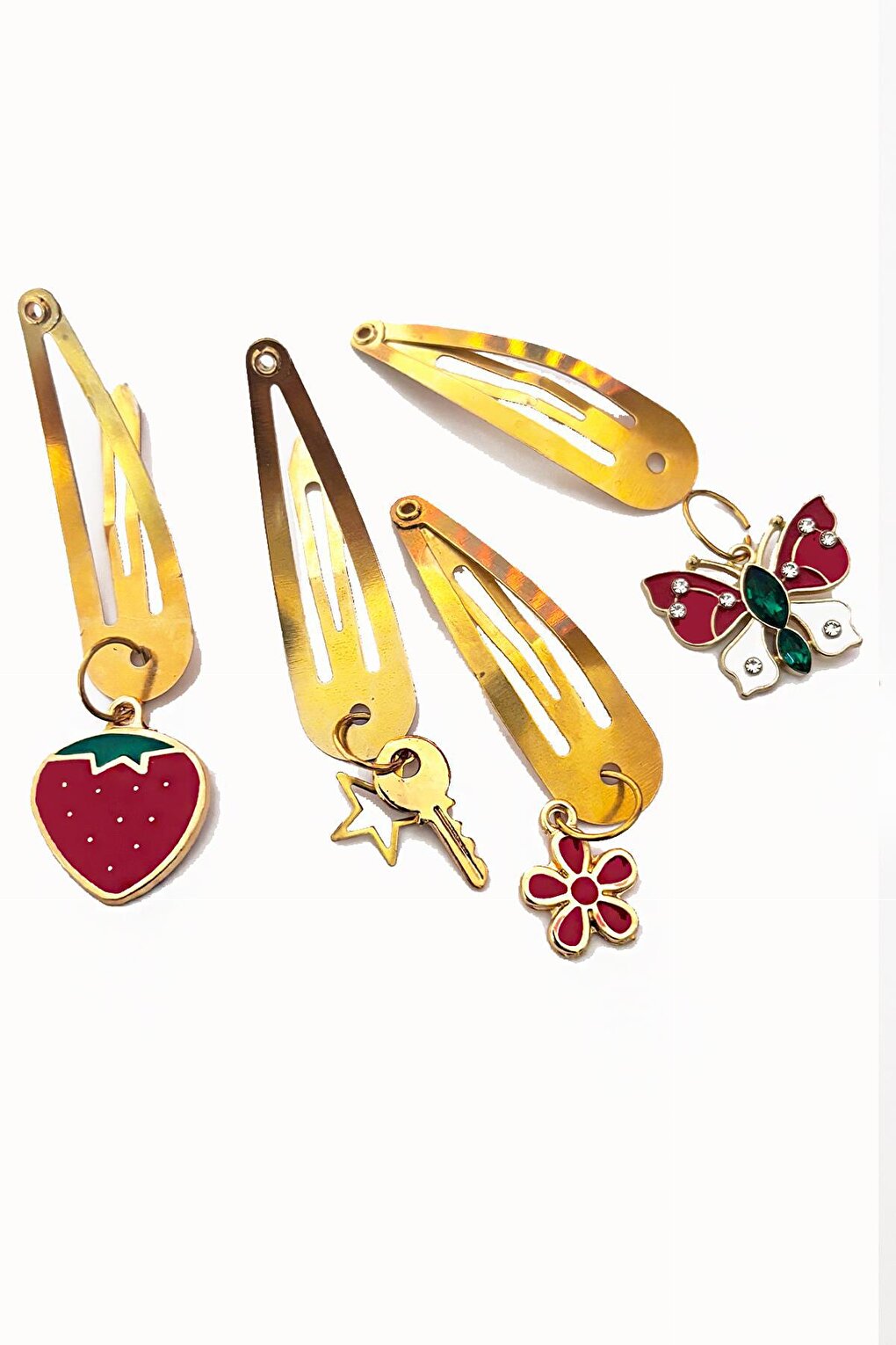 Red Detailed Charm Dangle Snap Clasp Set 4-pack