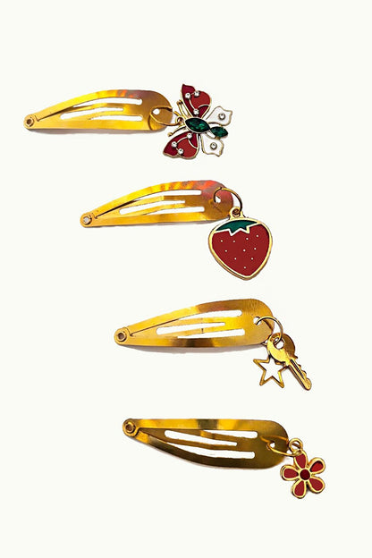 Red Detailed Charm Dangle Snap Clasp Set 4-pack