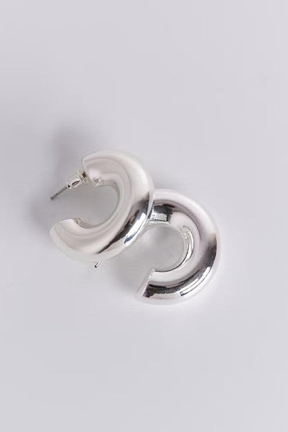 Silver Color Thick Tubular Hoop Earrings