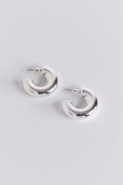 Silver Color Thick Tubular Hoop Earrings