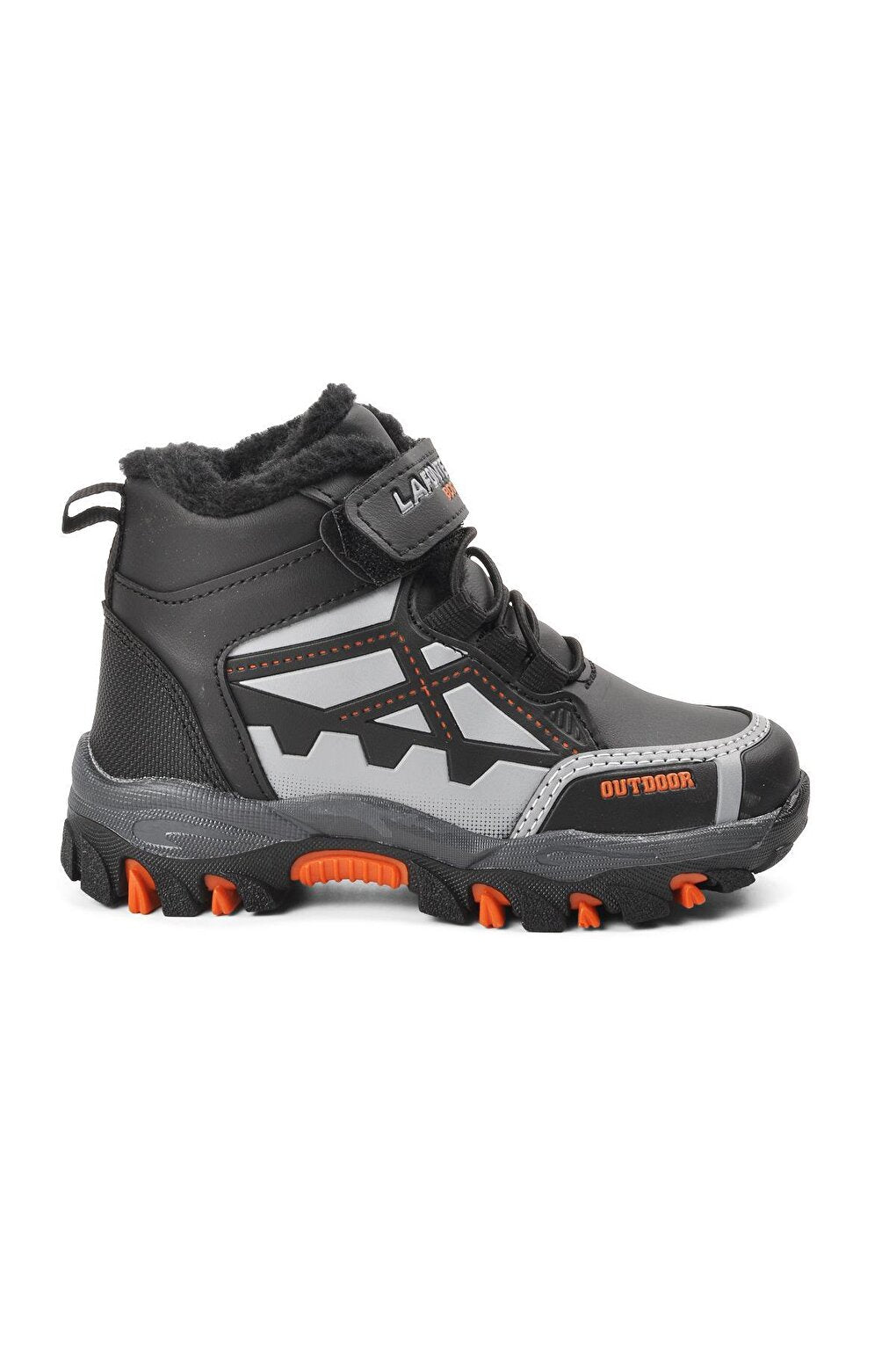 717-P Black-Orange Shearling Water Repellent Children's Outdoor Boots