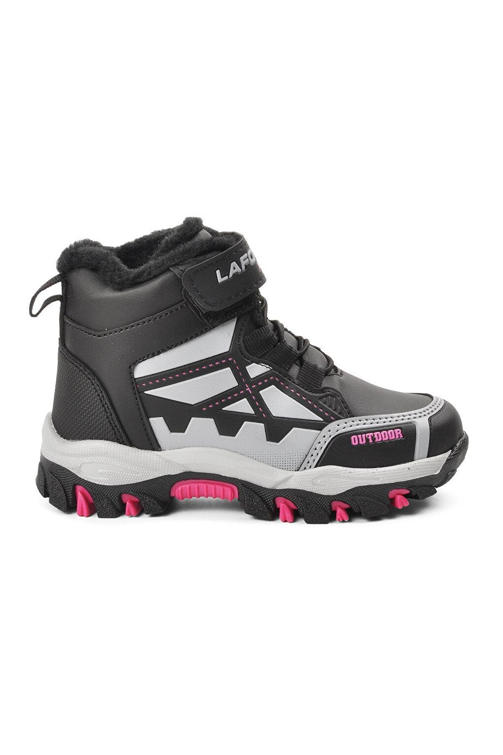 717-P Black-Fuchsia Fur Water Repellent Children's Outdoor Boots