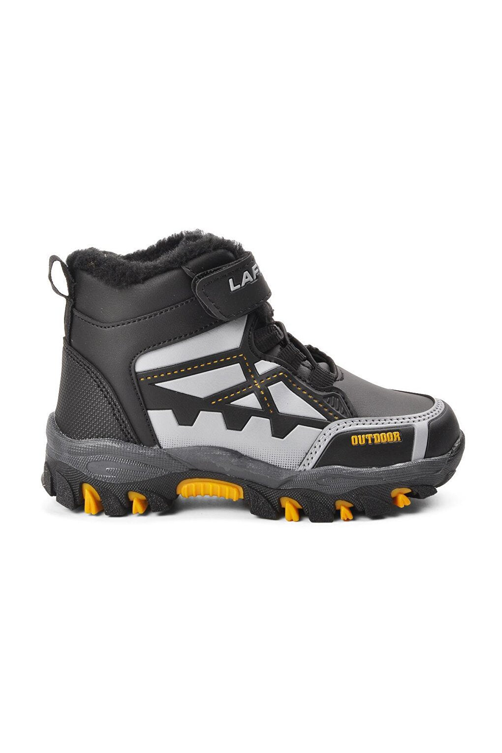 717-P Black-Yellow Shearling Water Repellent Children's Outdoor Boots