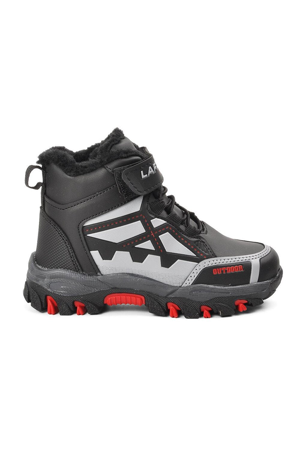 717-P Black-Red Shearling Water Repellent Children's Outdoor Boots