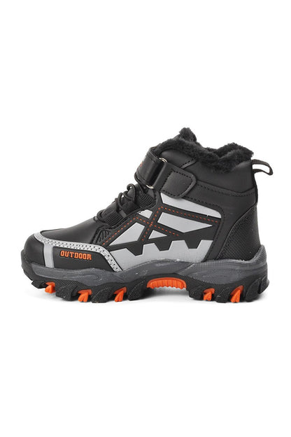 717-P Black-Orange Shearling Water Repellent Children's Outdoor Boots