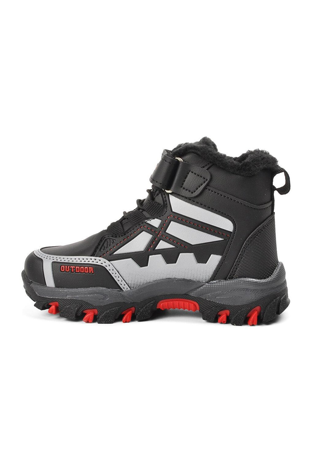 717-P Black-Red Shearling Water Repellent Children's Outdoor Boots