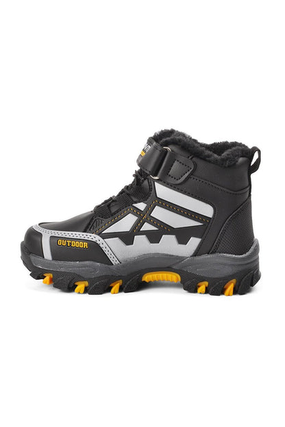 717-P Black-Yellow Shearling Water Repellent Children's Outdoor Boots