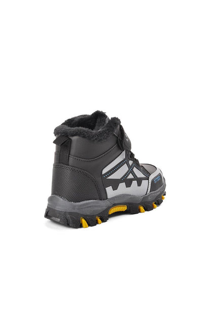 717-P Black-Blue Shearling Water Repellent Children's Outdoor Boots