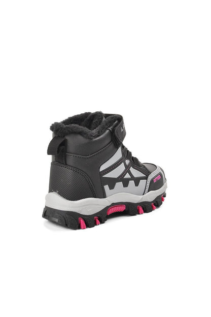 717-P Black-Fuchsia Fur Water Repellent Children's Outdoor Boots