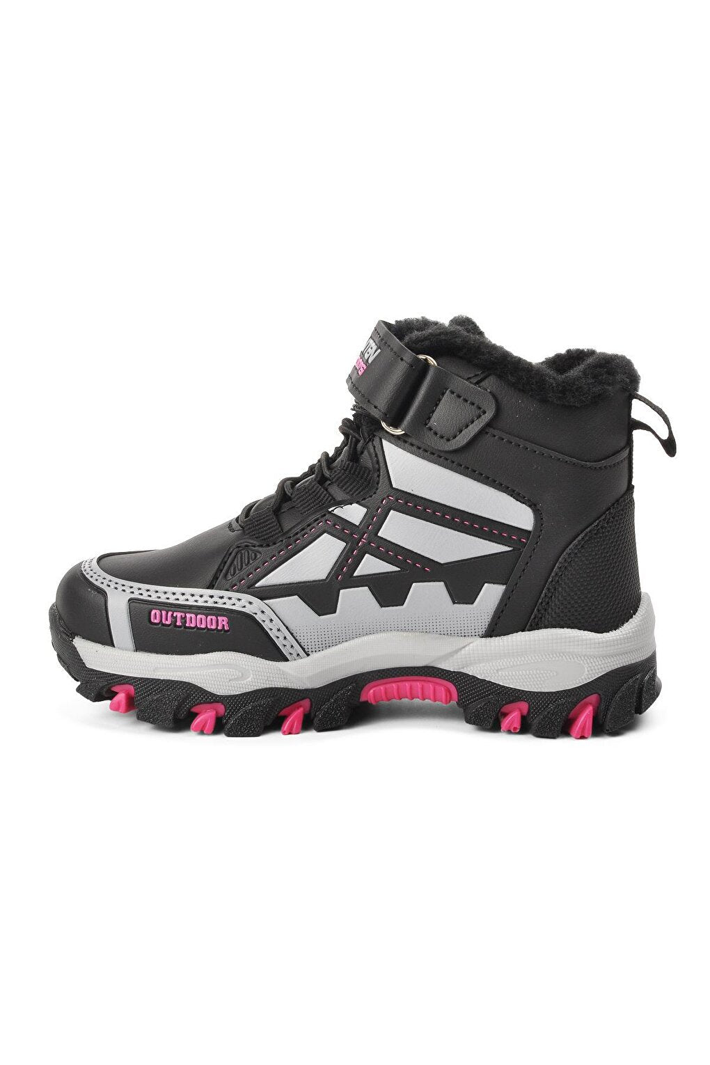 717-F Black-Fuchsia Shearling Water Repellent Children's Outdoor Boots