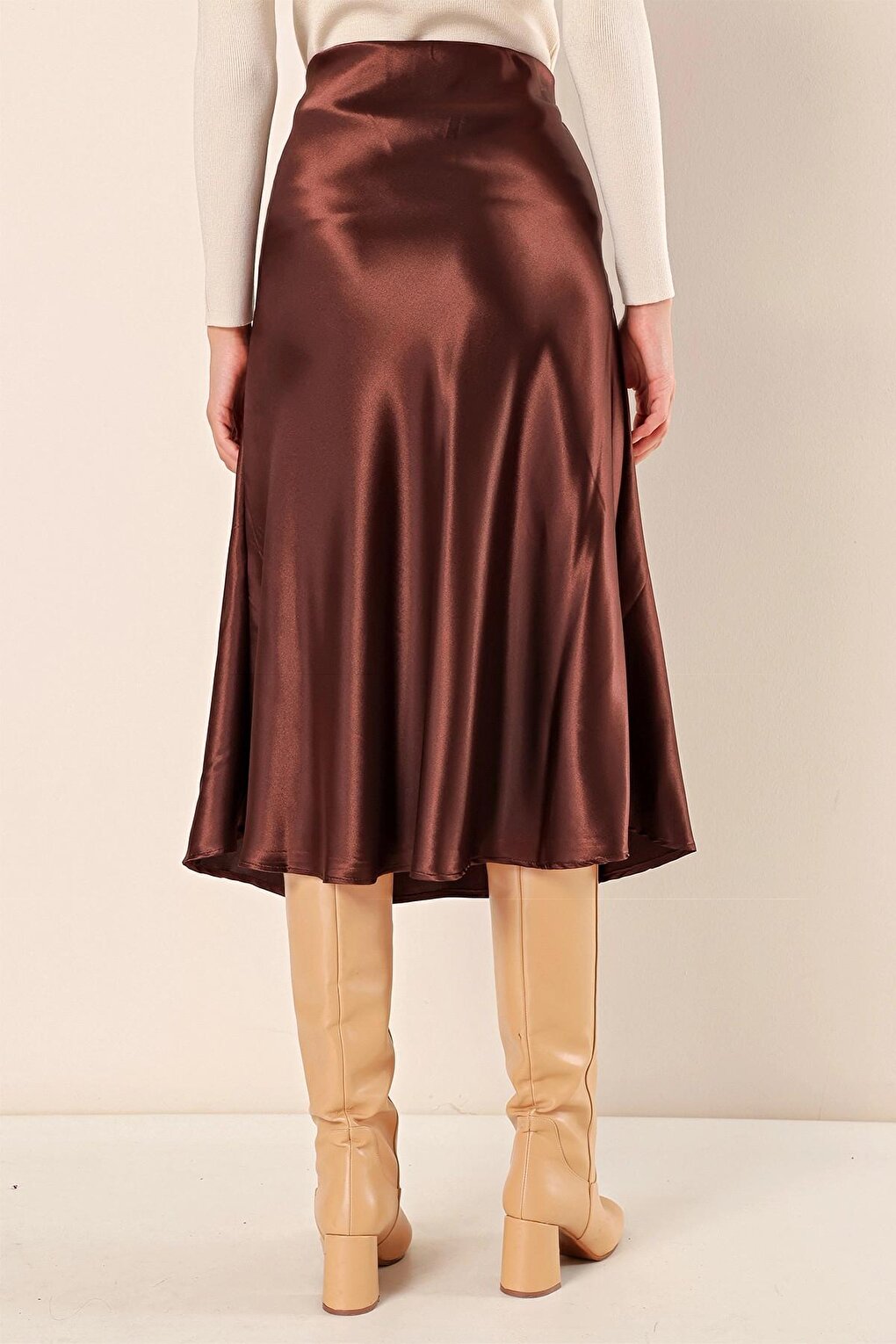 Brown Ankle Length Satin Skirt