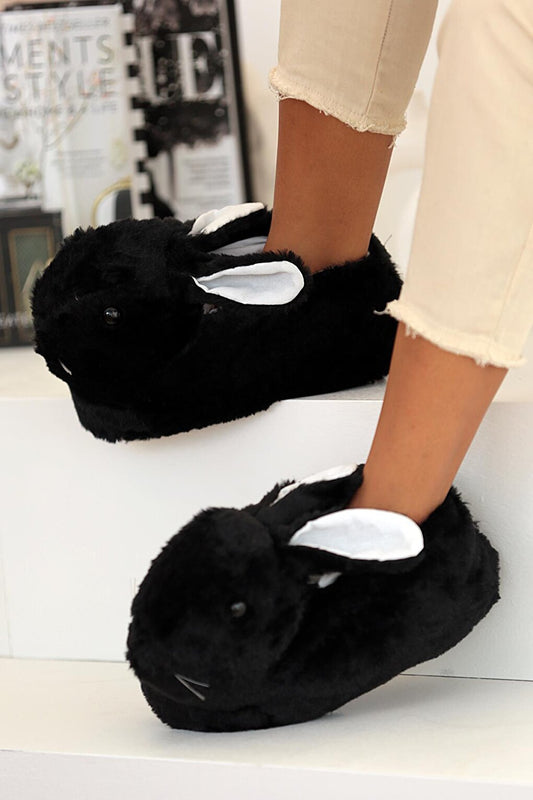 Thermal Base Plush Rabbit Women's Slippers A0016-Black