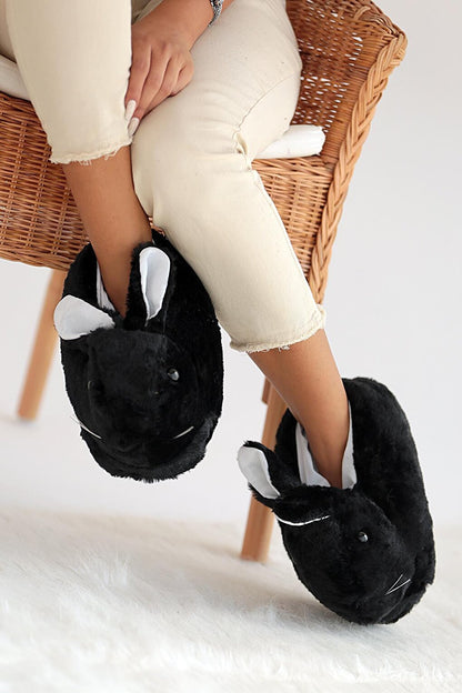 Thermal Base Plush Rabbit Women's Slippers A0016-Black