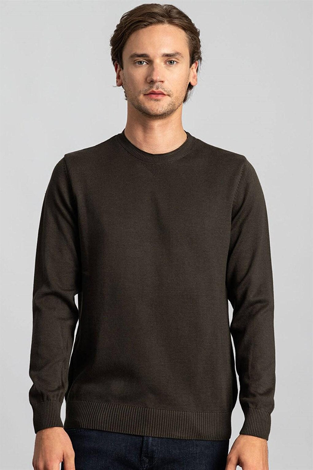 Slim Fit Crew Neck Men's Anthracite Sweater