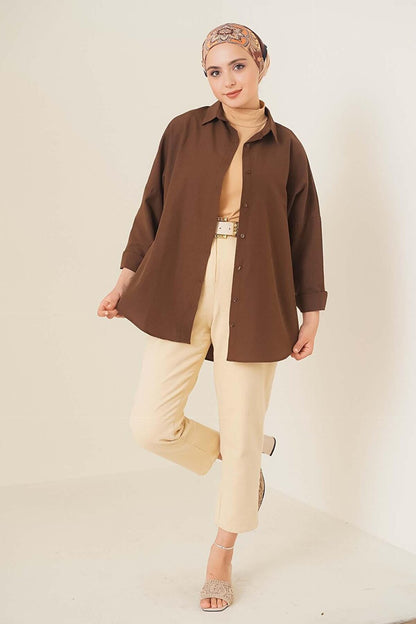 103901 Oversize Basic Hijab Shirt - Brown