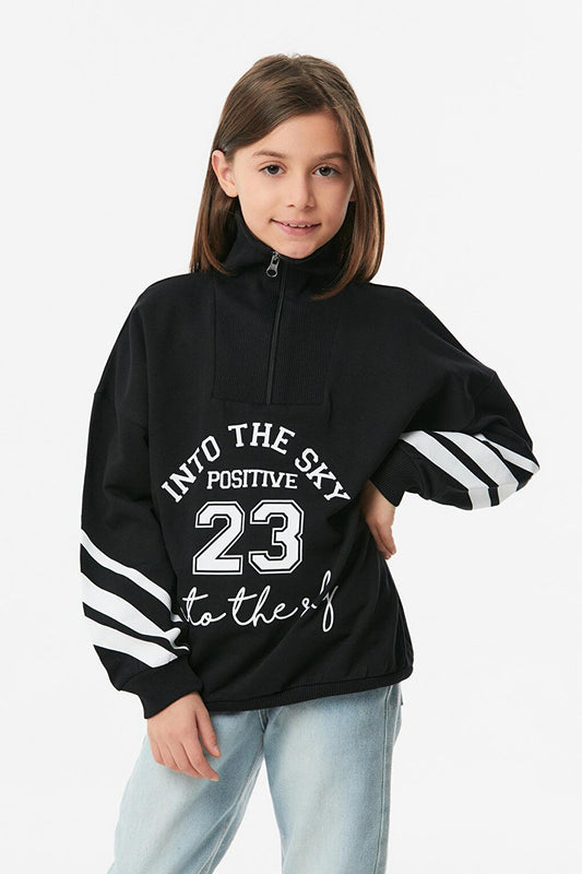 Printed High Collar Girl's Sweatshirt