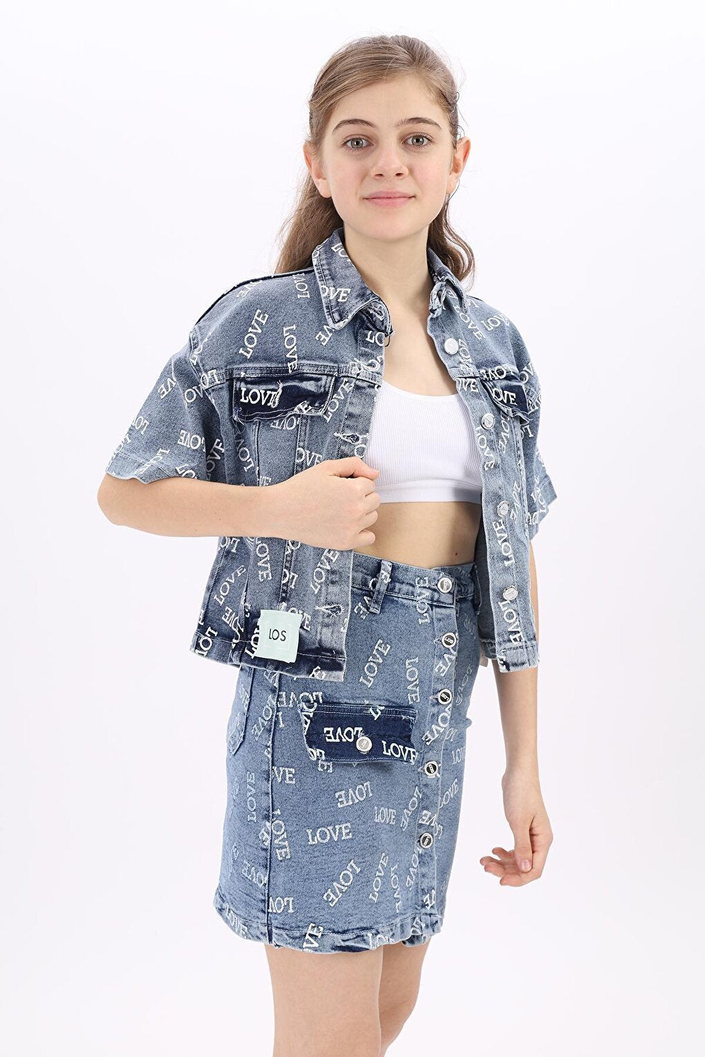 Girl's Love Printed Short Sleeve Jean Jacket 8-14 Years T1982