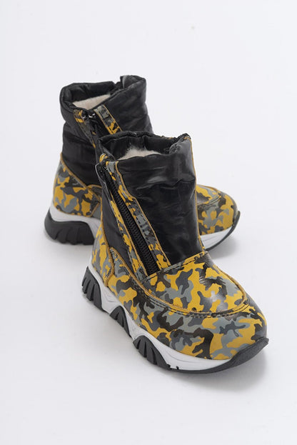 Boy's Yellow Genuine Leather &amp; Fur Anatomical Snow Boots