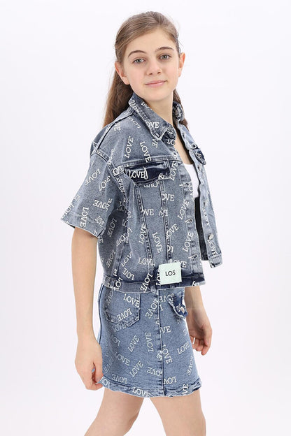 Girl's Love Printed Short Sleeve Jean Jacket 8-14 Years T1982