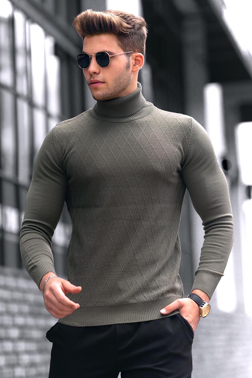 Khaki Turtleneck Sweater 4658