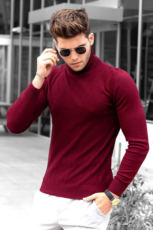 Claret Red Turtleneck Sweater 4658