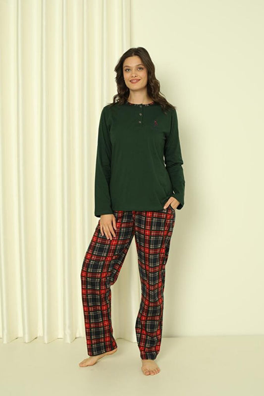 Women's Pajama Set Single Jersey Long Sleeves Small Plaid Cotton Seasonal W20322245