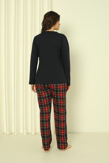 Women's Pajama Set Single Jersey Long Sleeves Small Plaid Cotton Seasonal W20322245