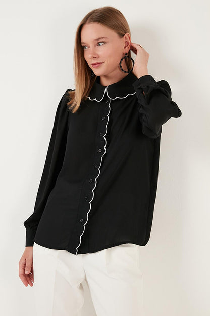 Collar Detailed Regular Fit Chiffon Shirt 61114410