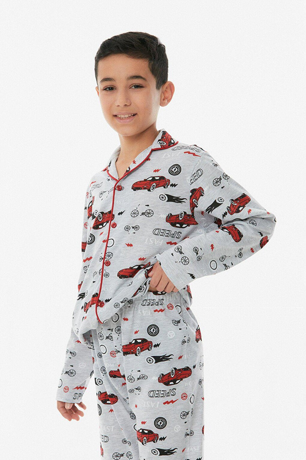 Printed Shirt Collar Unisex Pajama Set