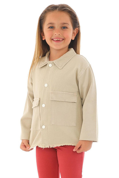 Girl's Beige Colored Pocket Buttoned Jacket