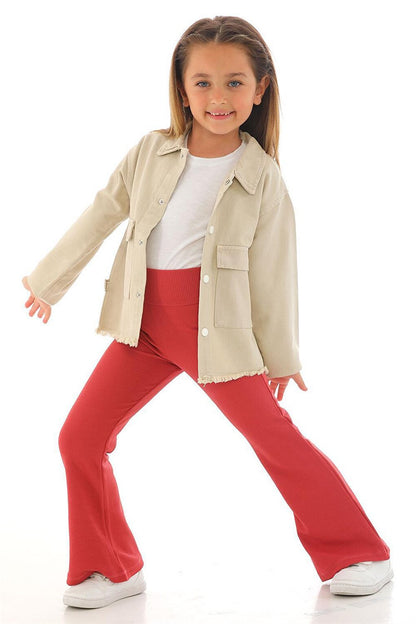 Girl's Beige Colored Pocket Buttoned Jacket