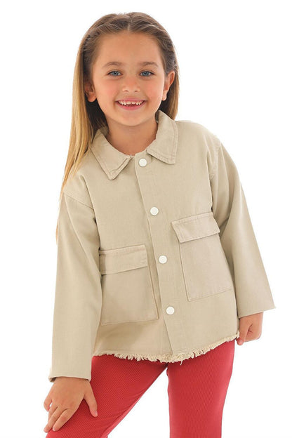 Girl's Beige Colored Pocket Buttoned Jacket