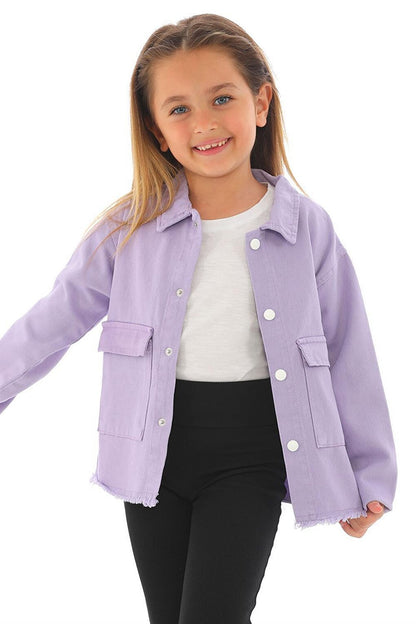 Girl's Lilac Colored Buttoned Jacket with Pockets