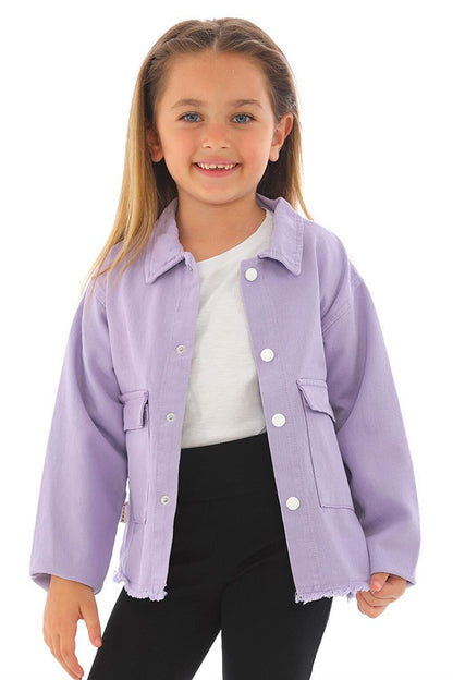 Girl's Lilac Colored Buttoned Jacket with Pockets