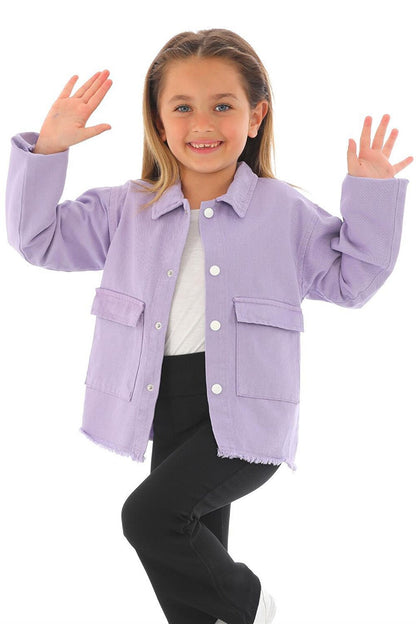 Girl's Lilac Colored Buttoned Jacket with Pockets