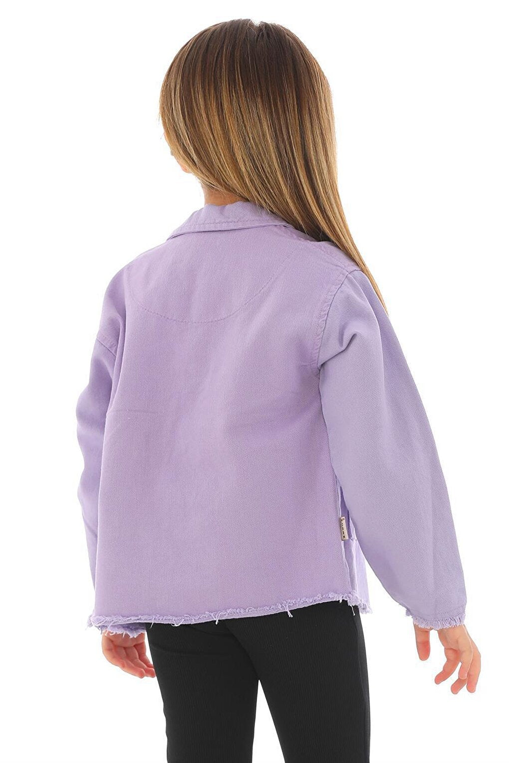 Girl's Lilac Colored Buttoned Jacket with Pockets