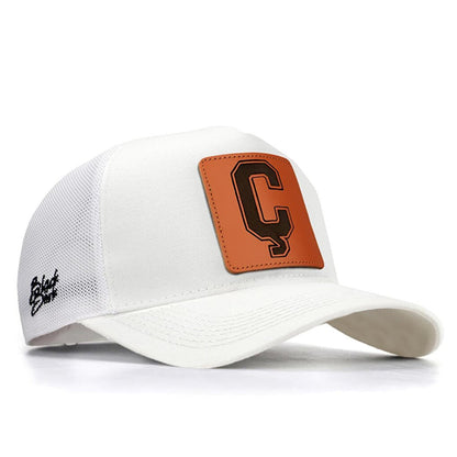 V1 Trucker Unisex White Hat (Cap) with O Letter - 3 Code Logo