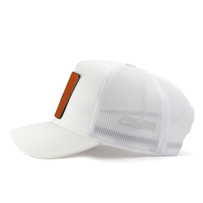 V1 Trucker Lion - Unisex White Hat (Cap) with 12 Code Logo