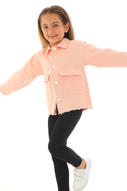 Girl's Salmon Colored Pocket Buttoned Jacket