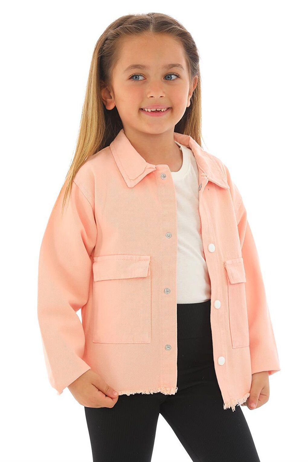 Girl's Salmon Colored Pocket Buttoned Jacket