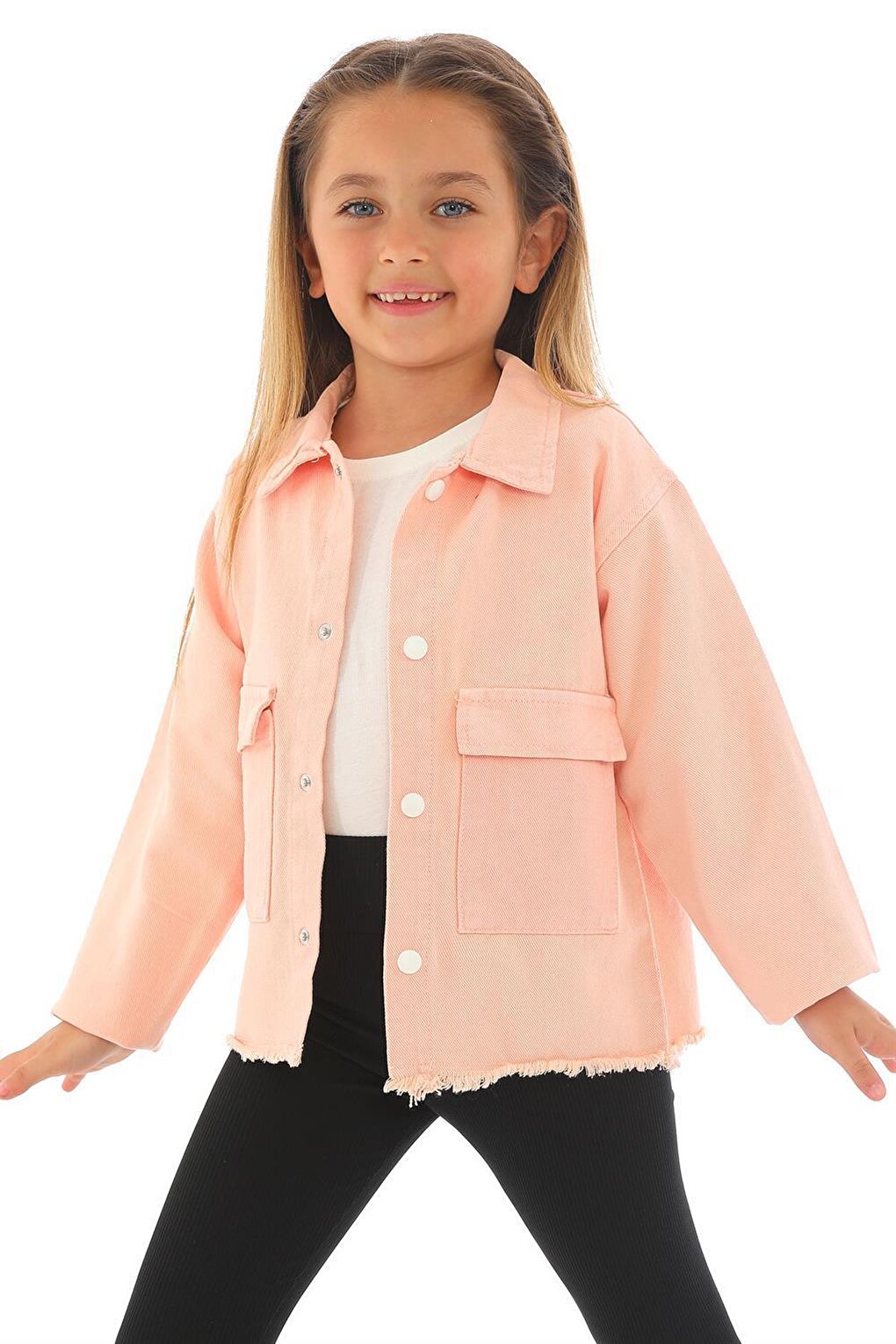 Girl's Salmon Colored Pocket Buttoned Jacket