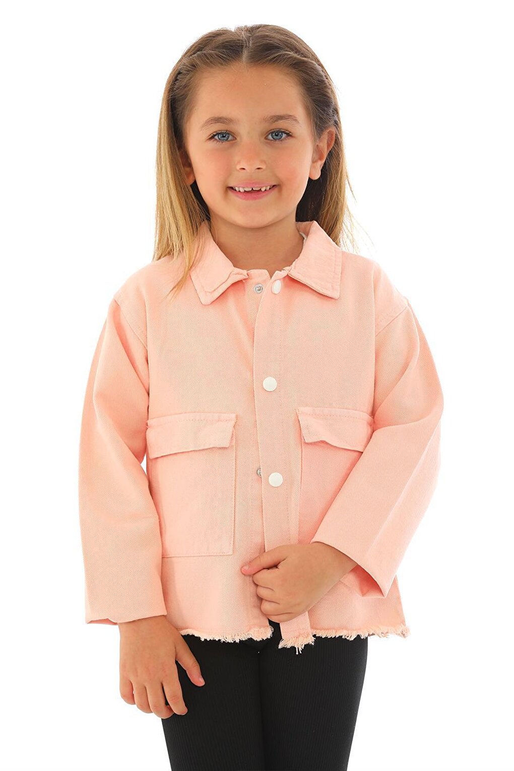 Girl's Salmon Colored Pocket Buttoned Jacket