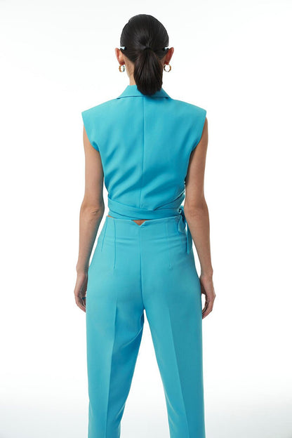 Tie Detailed Crop Vest Turquoise