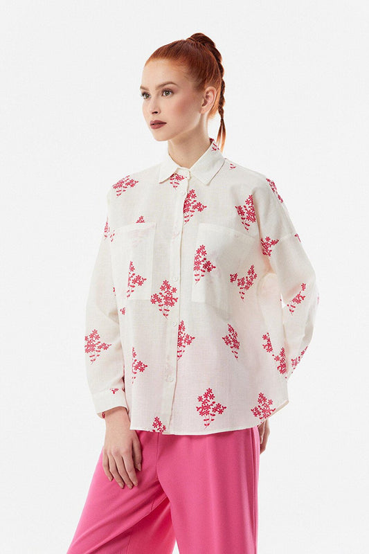 Floral Printed Double Pocket Linen Shirt