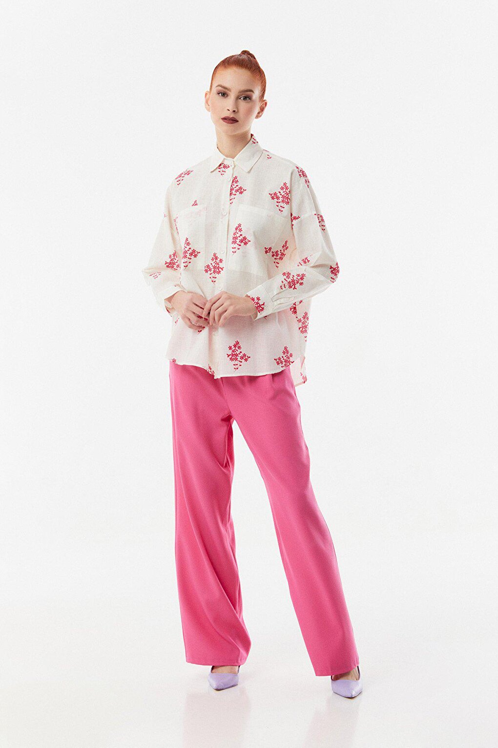 Floral Printed Double Pocket Linen Shirt