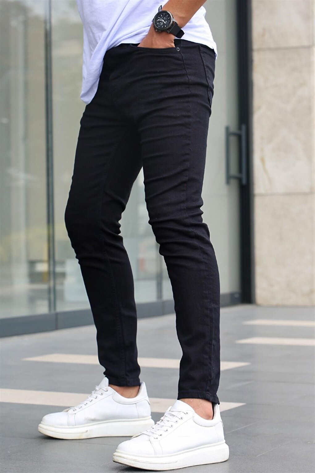 Black Lycra Skinny Fit Men's Jean Trousers 6302